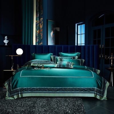 Luz Luxo Verde Seda Algodão Cobertura Quilt renda Confort Set requintado artesanato