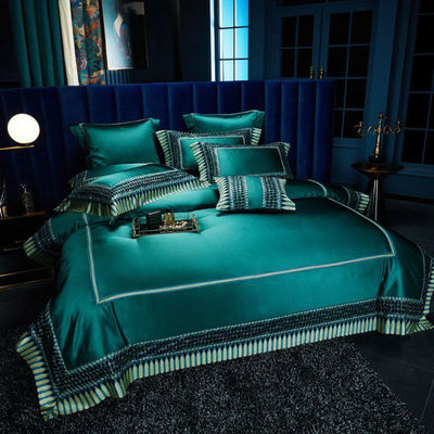 Luz Luxo Verde Seda Algodão Cobertura Quilt renda Confort Set requintado artesanato