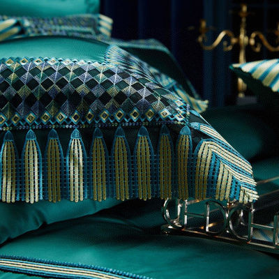 Luz Luxo Verde Seda Algodão Cobertura Quilt renda Confort Set requintado artesanato