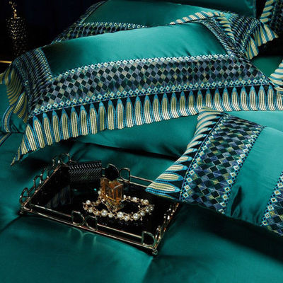 Luz Luxo Verde Seda Algodão Cobertura Quilt renda Confort Set requintado artesanato