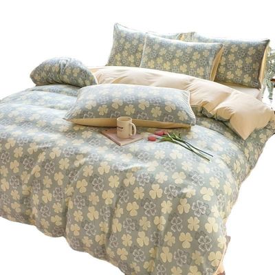 Confortável de algodão lavado de camada dupla de fios coberta cobertor de cama Set para cama de 2,0m
