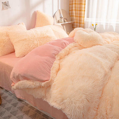 Fluffy Plush Couro Falso Veludo Shaggy Queen King Size Cobertura de Cobertura de Cama Conjunto personalizado