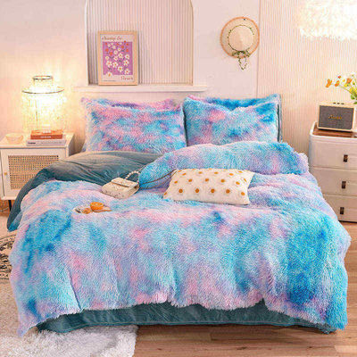 Fluffy Plush Couro Falso Veludo Shaggy Queen King Size Cobertura de Cobertura de Cama Conjunto personalizado