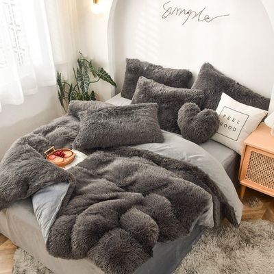 Fluffy Plush Couro Falso Veludo Shaggy Queen King Size Cobertura de Cobertura de Cama Conjunto personalizado