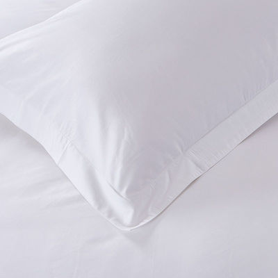 300TC Satin Branco King Size Hotel Quilt Cover Quilt Flat Sheet Set com padrão sólido