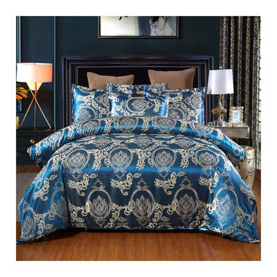 Conjunto de cobertura de colchão de cetim de cor sólida estilo barroco retrô europeu Jacquard azul personalizado