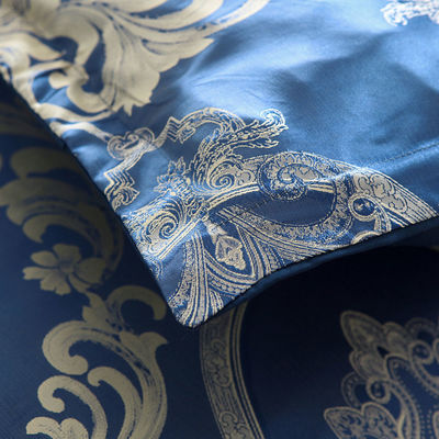 Conjunto de cobertura de colchão de cetim de cor sólida estilo barroco retrô europeu Jacquard azul personalizado