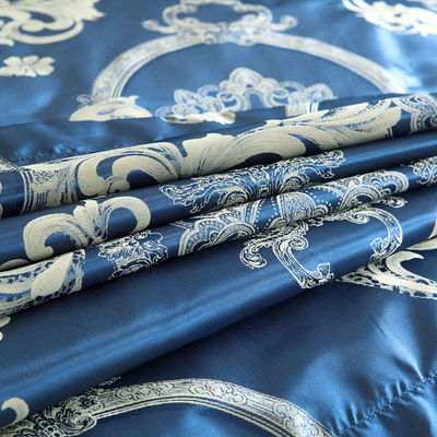 Conjunto de cobertura de colchão de cetim de cor sólida estilo barroco retrô europeu Jacquard azul personalizado