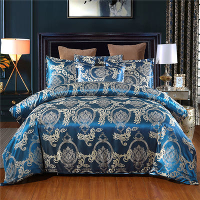 Conjunto de cobertura de colchão de cetim de cor sólida estilo barroco retrô europeu Jacquard azul personalizado