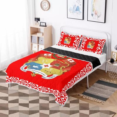 Polinésia Tribal Quilt Set Red Tonga Design Comforter com enchimento de algodão