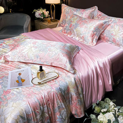 Impressão diagonal de folhas de seda de amoras para roupa de cama 100% de seda no mercado