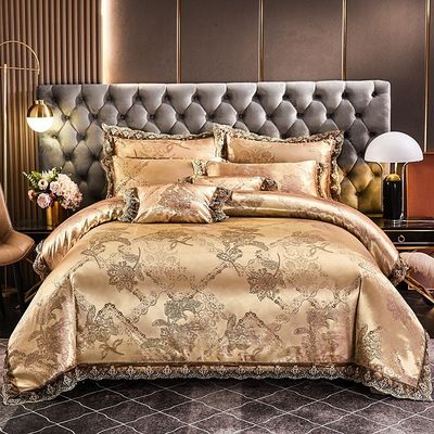 Luxo estilo europeu Satin Jacquard renda Fibra Modal Quatro peças de roupa de cama Set de lençóis