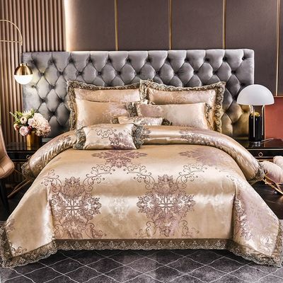 Luxo estilo europeu Satin Jacquard renda Fibra Modal Quatro peças de roupa de cama Set de lençóis