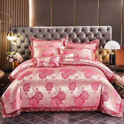 Luxo estilo europeu Satin Jacquard renda Fibra Modal Quatro peças de roupa de cama Set de lençóis
