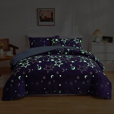 Conjunto de roupa de cama branca floral para crianças meninos meninas Twin 2 PCs Glow in The Dark Duvet Cover